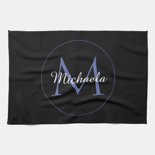Minimalistic circle modern monogram initial name tea towel (Horizontal)
