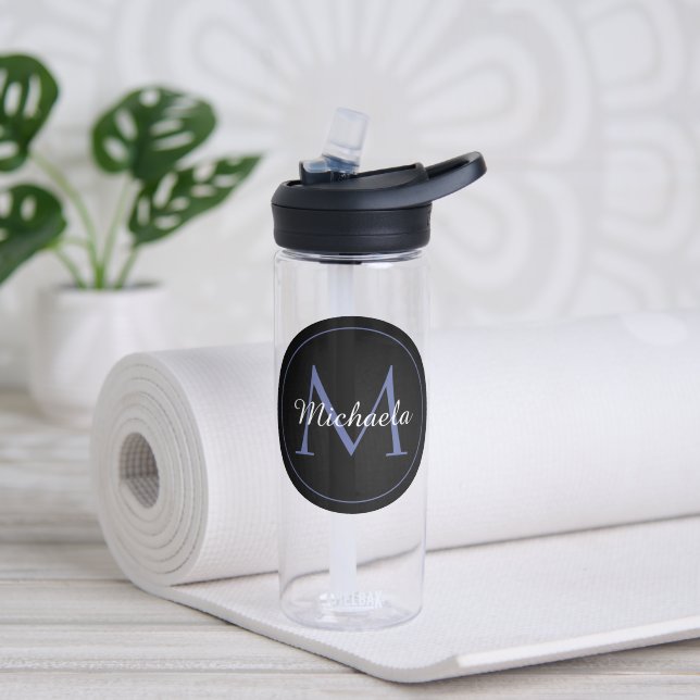 Minimalistic circle modern monogram initial name water bottle (Yoga)