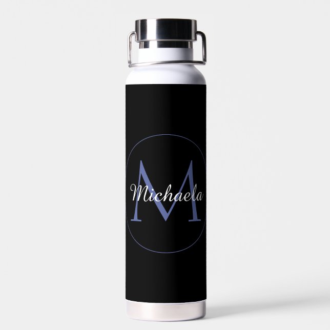 Minimalistic circle modern monogram initial name water bottle (Back)