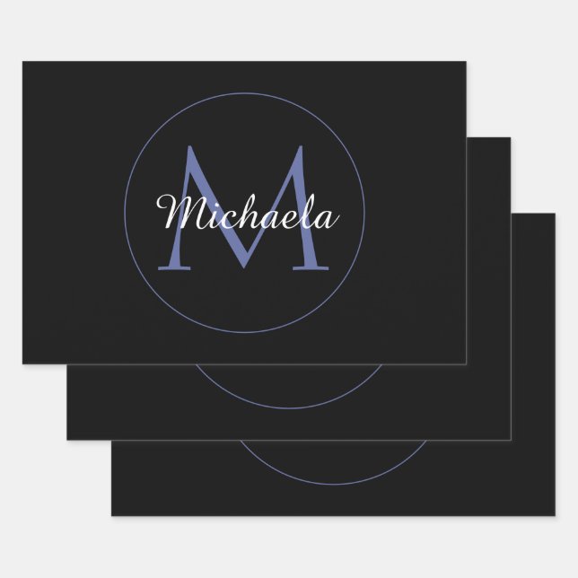 Minimalistic circle modern monogram initial name wrapping paper sheet (Set)
