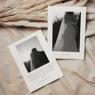 Minimalistic Classic 2-Photo Black & White Wedding Thank You Card