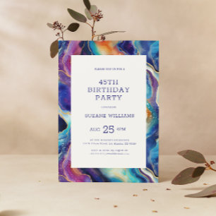 Minimalistic Colourful Glitter Agate Happy Birthda Invitation