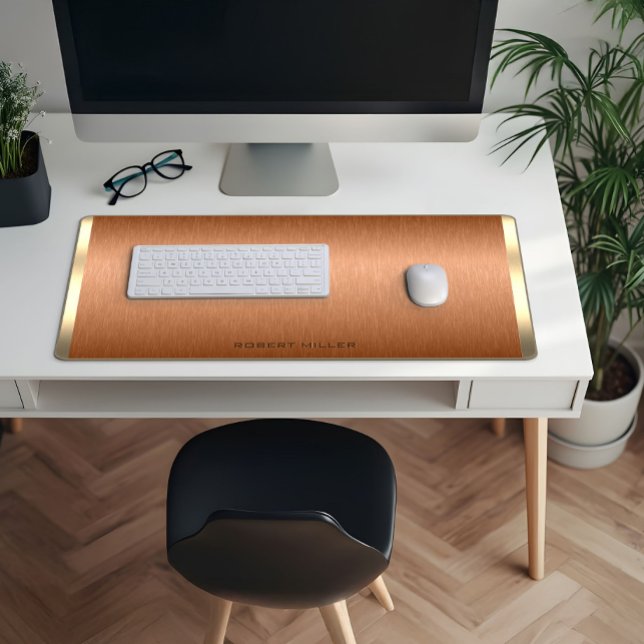 Minimalistic copper brown and gold monogram desk mat (Creator Uploaded)