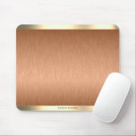 Minimalistic copper brown & gold metallic texture mouse pad<br><div class="desc">Simple minimalistic metallic copper brown texture with light gold stripes accent,  customisable discrete monogram.</div>
