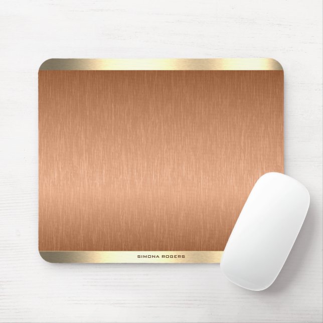 Minimalistic copper brown & gold metallic texture mouse pad (With Mouse)