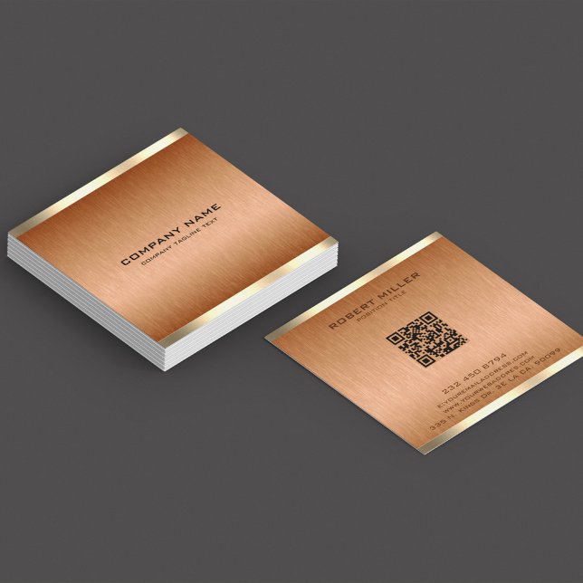 Minimalistic Copper-Brown Texture Tin Gold Border Square Business Card (Creator Uploaded)
