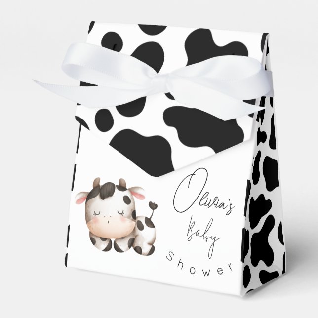 Minimalistic cow gender neutral baby shower favour box (Front Side)