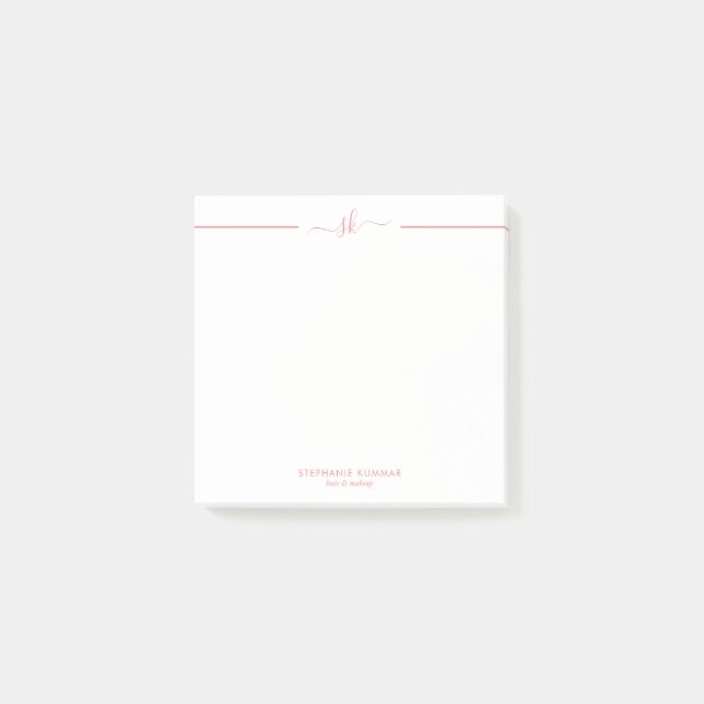 Minimalistic Custom pink Script Monogram Post-it Notes (Front)