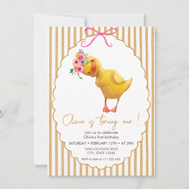 Minimalistic Cute Duckling Birthday Invitation (Front)