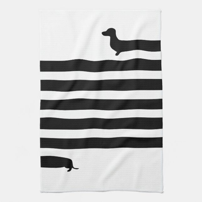 Minimalistic Dachshund silhouette - black on white Tea Towel (Vertical)