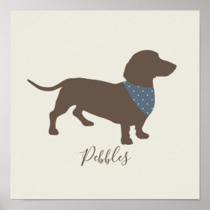 Minimalistic Dachshund Silhouette with dog's name Poster