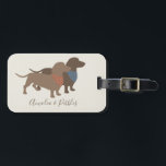 Minimalistic Dachshund Silhouettes and dogs' names Luggage Tag<br><div class="desc">Minimalistic Dachshund Silhouettes,  rustic tones,  customisable with your dogs' names!</div>