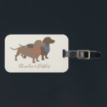 Minimalistic Dachshund Silhouettes and dogs' names Luggage Tag<br><div class="desc">Minimalistic Dachshund Silhouettes,  rustic tones,  customisable with your dogs' names!</div>