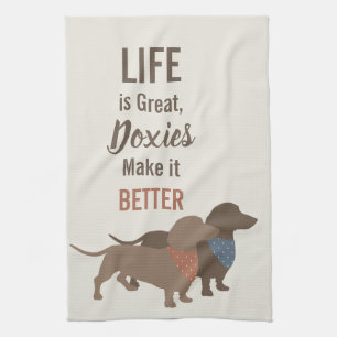 Minimalistic Dachshund Silhouettes custom quote Tea Towel