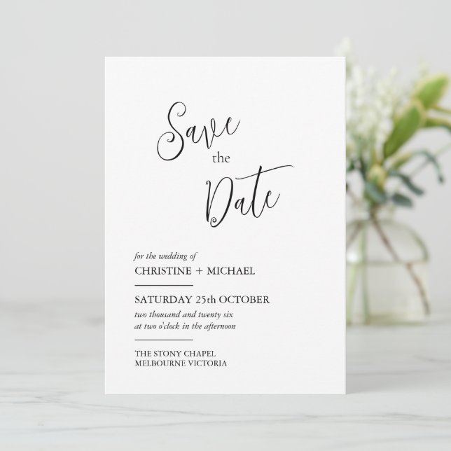  Minimalistic design Save the date card (Standing Front)