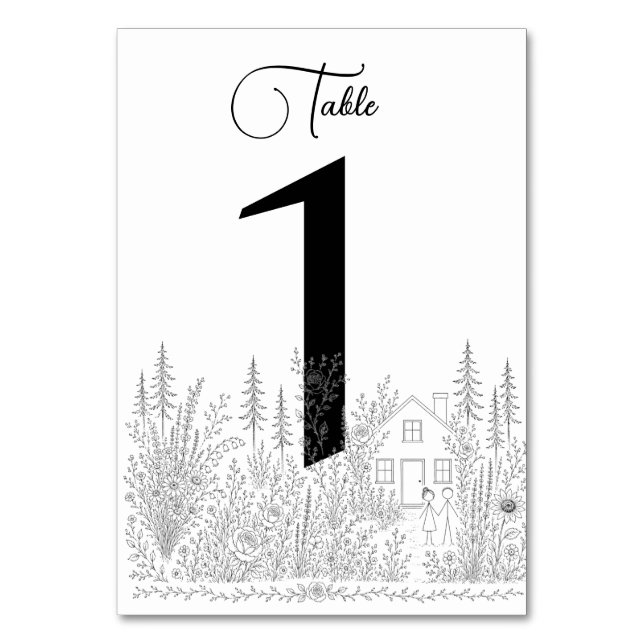 Minimalistic Doodle Wedding Table Numbers (Front)