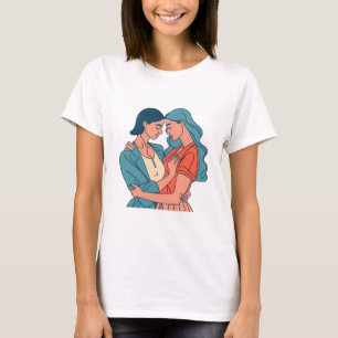 Minimalistic Drawing Cute Lesbian Couple  T-Shirt