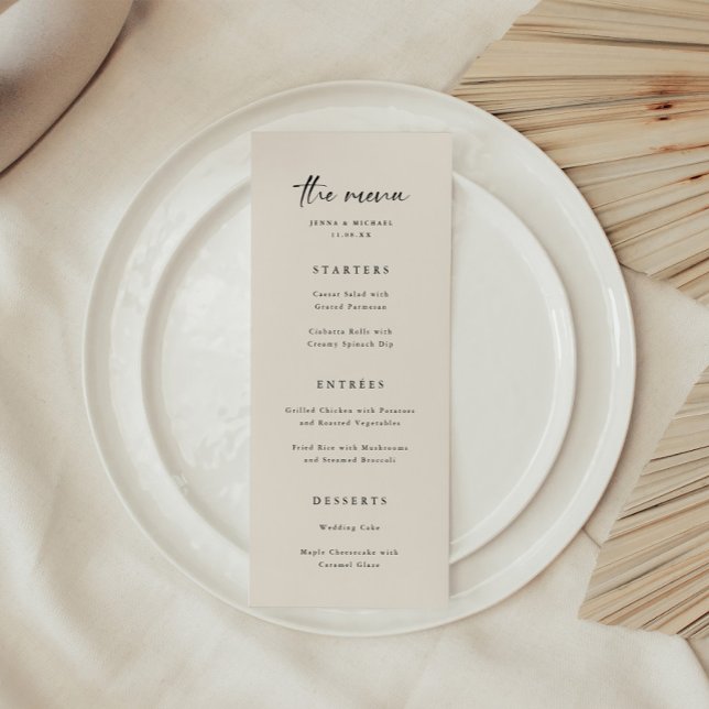 Minimalistic Elegant Beige Script Wedding Menu (Creator Uploaded)