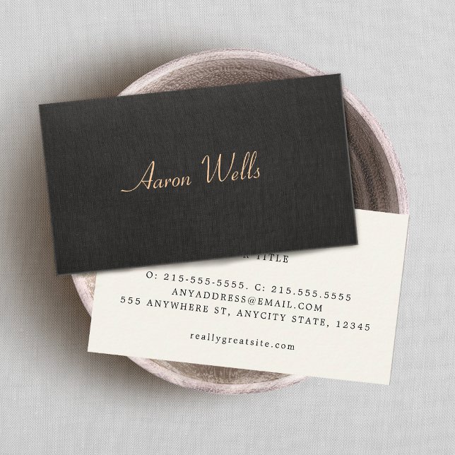 Minimalistic Elegant  Black Linen Look Business Card (Creator Uploaded)