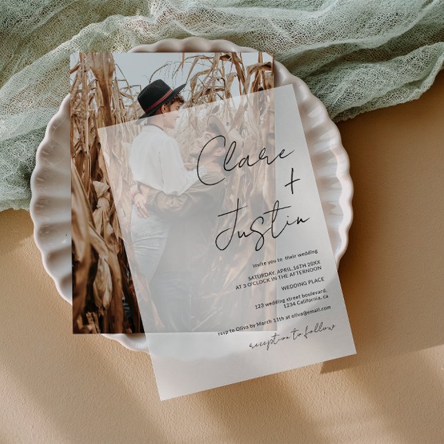 Minimalistic Elegant black modern script wedding Vellum Invitations (Minimalistic Elegant black modern script wedding Vellum Invitations)