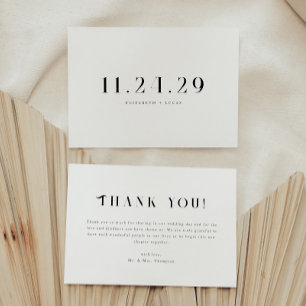 Minimalistic Elegant Black & White Wedding Date Thank You Card