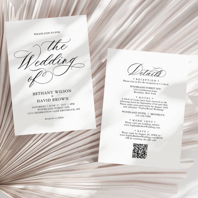 Minimalistic Elegant Calligraphy QR Code Wedding Invitation (Creator Uploaded)