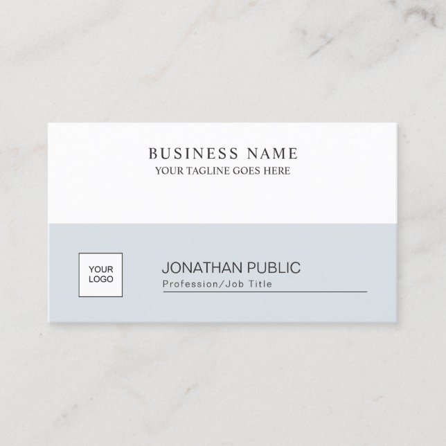 Minimalistic Elegant Design Blue White Plain Business Card (Front)