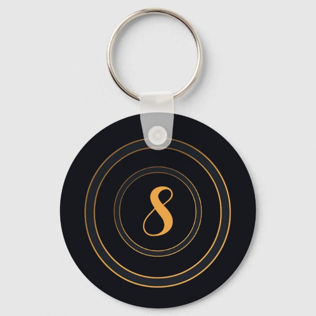 Minimalistic Elegant Golden Lettering Black  Key Ring (Front)