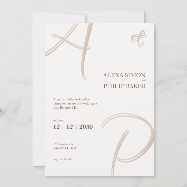 Minimalistic elegant initials Invitation (Front)
