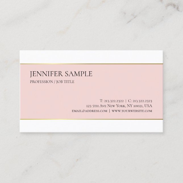 Minimalistic Elegant Pink Gold White Professional Business Card (Front)