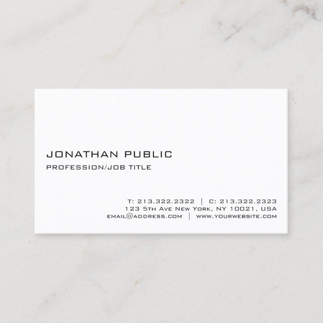Minimalistic Elegant Professional White Modern Business Card (Front)