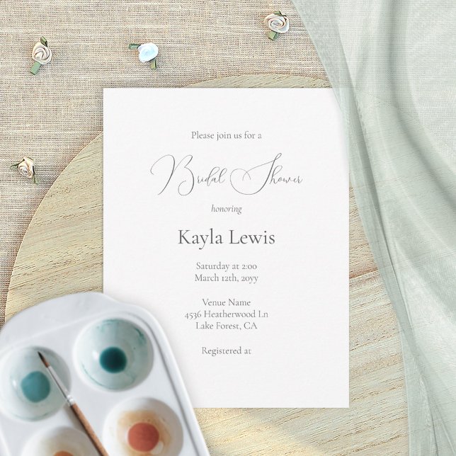 Minimalistic, Elegant Script Font Bridal Shower Invitation (simple, minimalist, blank text-only wedding bridal shower invitation, modern, elegant script font)