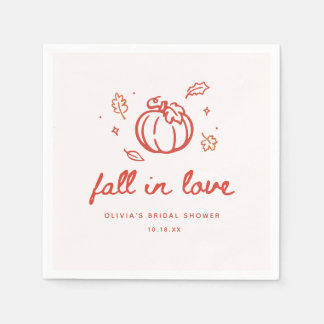 Minimalistic "Fall in Love" Autumn Bridal Shower Napkin