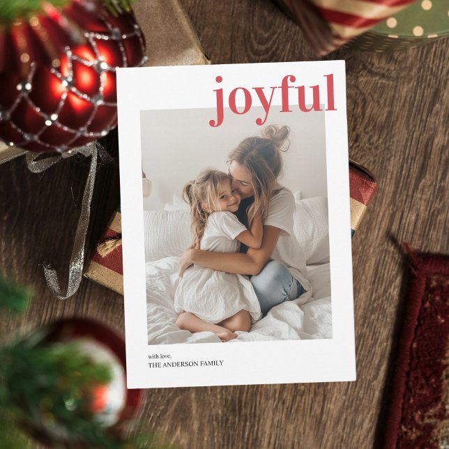 Minimalistic Family Photo Red Joyful Christmas  Invitation (Creator Uploaded)