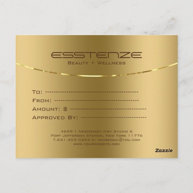 Minimalistic faux gold texture gift certificate postcard (Back)