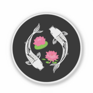 Minimalistic Fish Koi Swirl With Water Lillies 