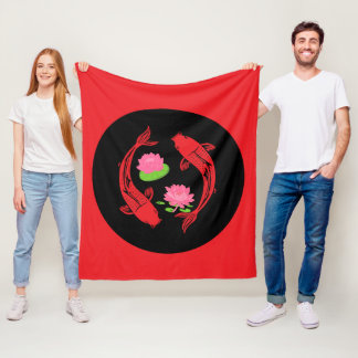 Minimalistic Fish Koi Swirl With Water Lillies Fleece Blanket
