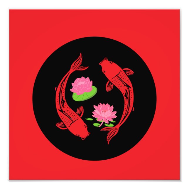 Minimalistic Fish Koi Swirl With Water Lillies Photo Print (Front)