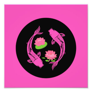 Minimalistic Fish Koi Swirl With Water Lillies Photo Print
