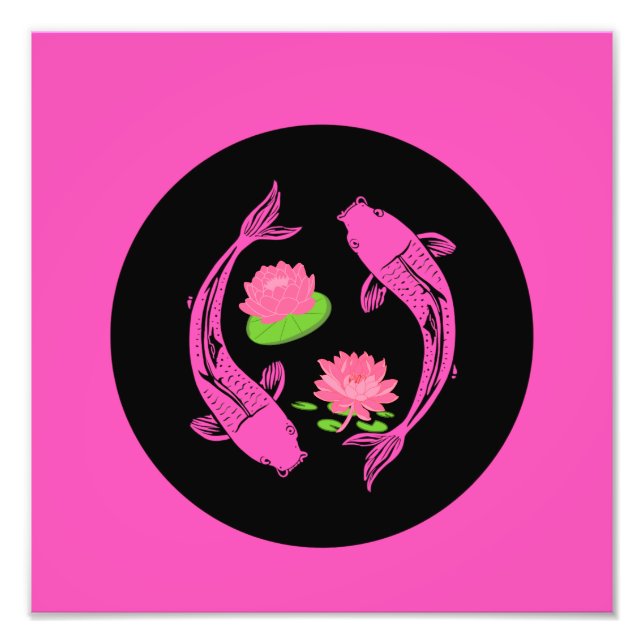 Minimalistic Fish Koi Swirl With Water Lillies Photo Print (Front)