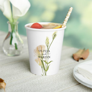 Minimalistic Floral Script Wedding Paper Cups