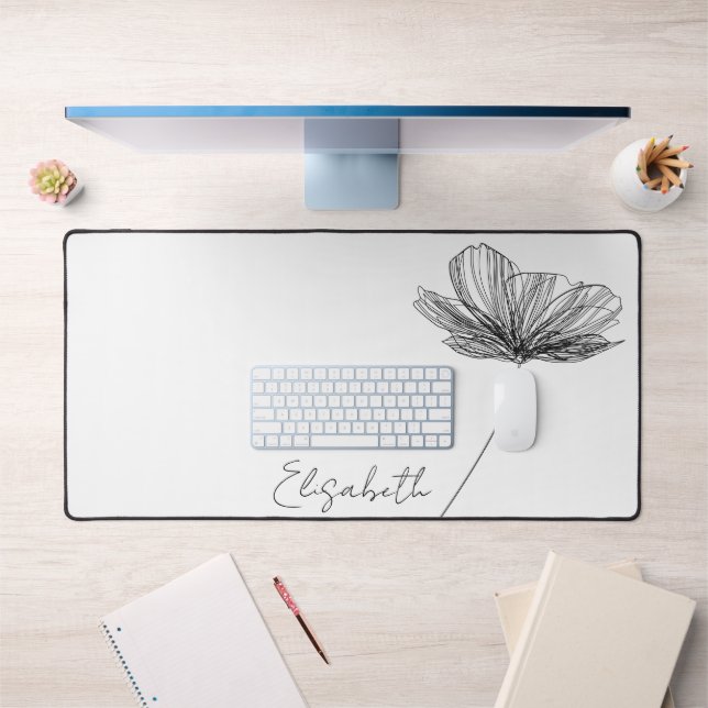  Minimalistic Flower Cute Boho Girly White Custom Desk Mat (Office 1)