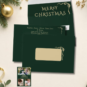 Minimalistic Forest Green Gold Bow Merry Christmas Envelope