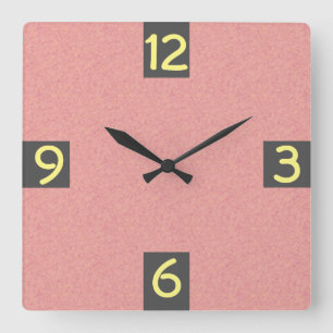 Minimalistic Girly Quarterly Digits on any Colour Square Wall Clock