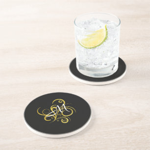 Minimalistic Gold Black Monogram Coaster