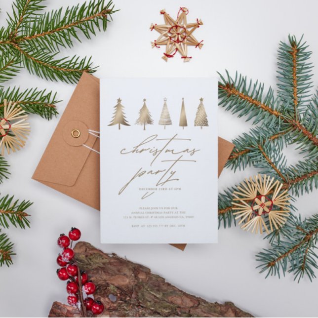 Minimalistic Gold Christmas Tree Party Invitation (Creator Uploaded)