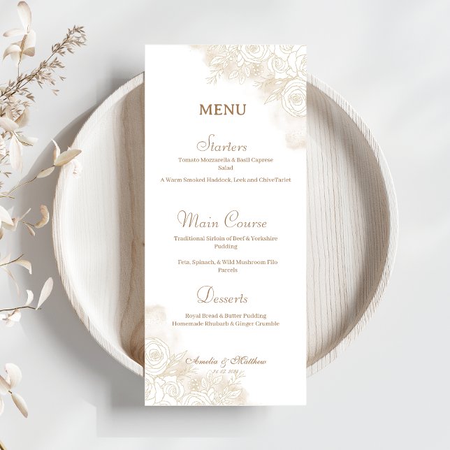 Minimalistic Gold Floral Elegant Wedding Menu (Creator Uploaded)