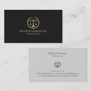 Minimalistic Gold Justice Logo, Black & Grey Linen Business Card