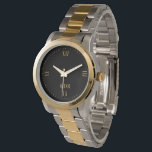 Minimalistic Gold Roman Numerals Monogram Watch<br><div class="desc">It is elegant,  slick,  and minimalistic,  with Roman numerals and a customisable monogram on a black background.</div>