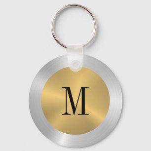 Minimalistic Gold & Silver Metallic Monogram Key Ring